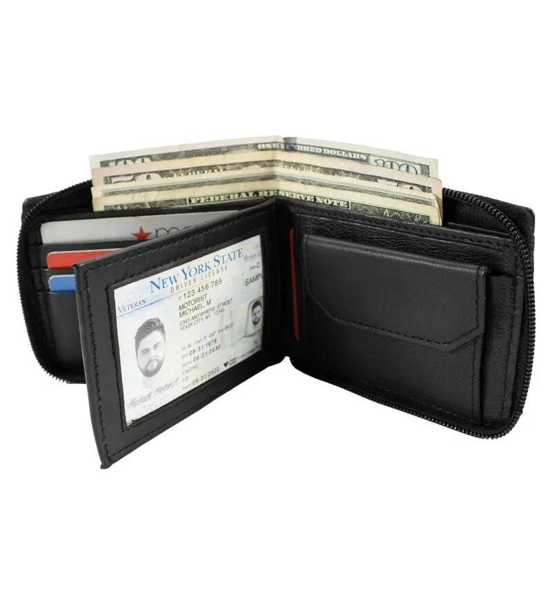 Zipper Bifold Wallet With Coin Pocket - Image 4