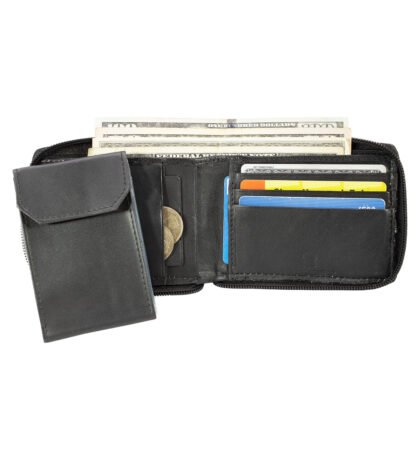 Zipper Bifold Wallet With Removable Flap