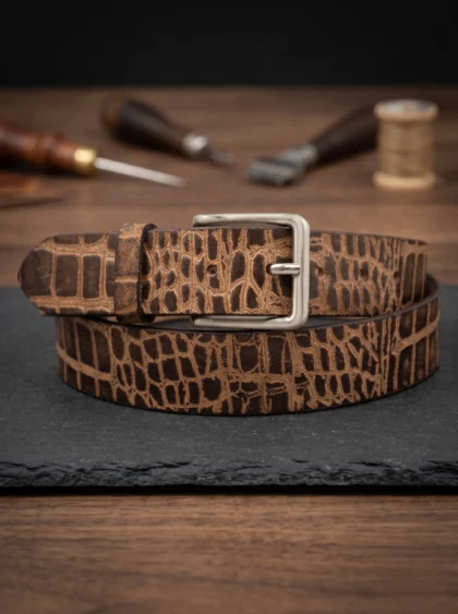 Crocodile Texture Leather Belt