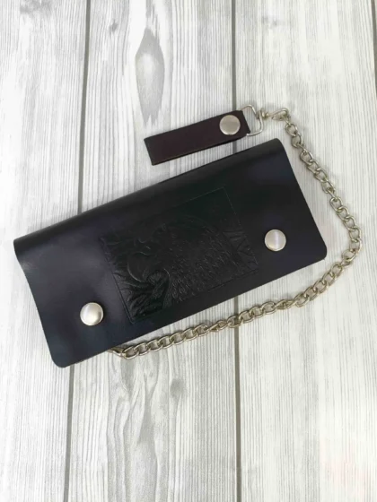 Long Chain Eagle Embossed Biker Wallet