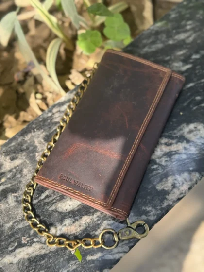 Vintage Hunter Leather Biker Trifold Wallet