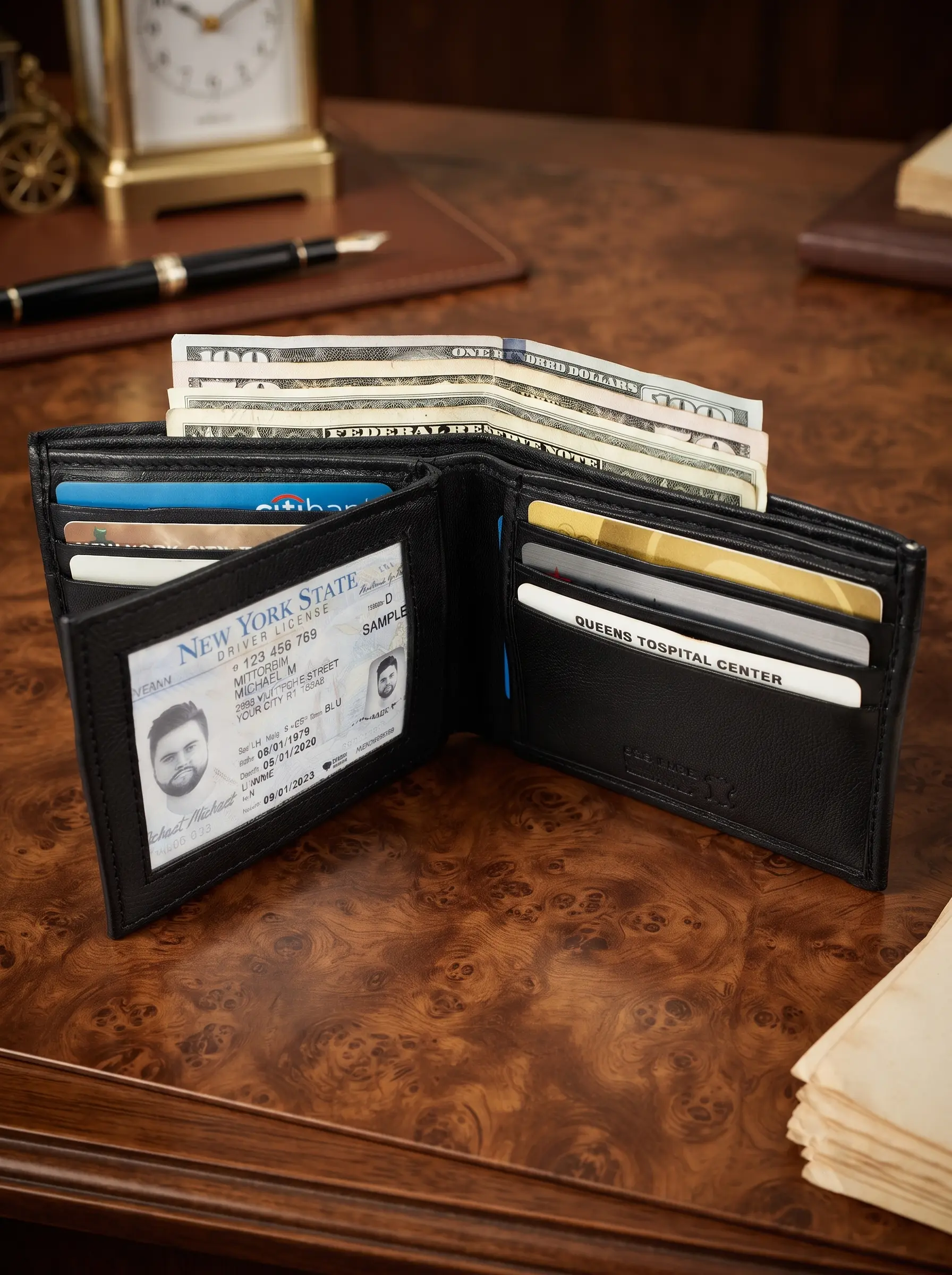 Bifold Wallet with Middle Flap & Hidden Zipper