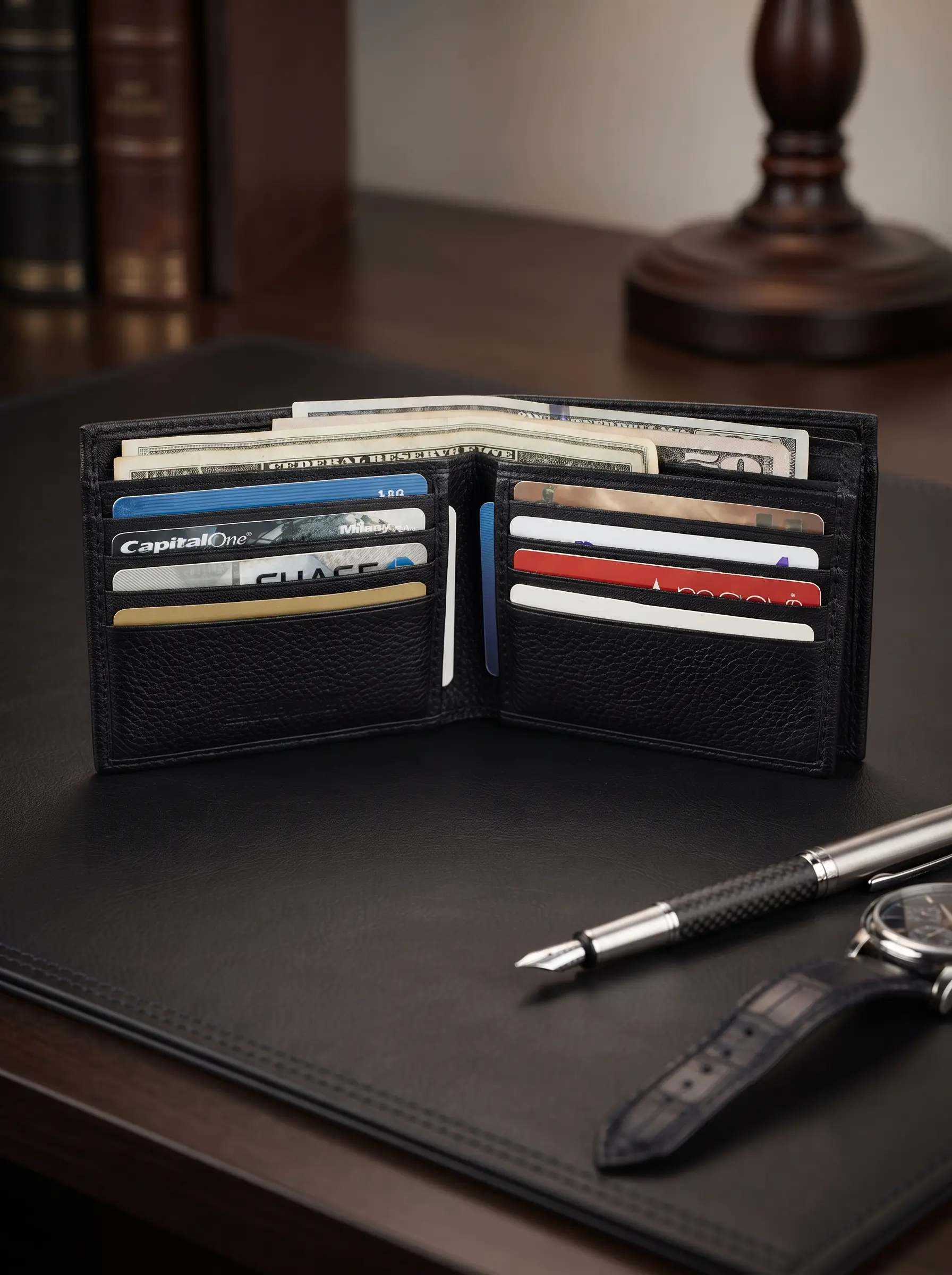 Bifold Wallet with 4 Bill Compartments - Image 6
