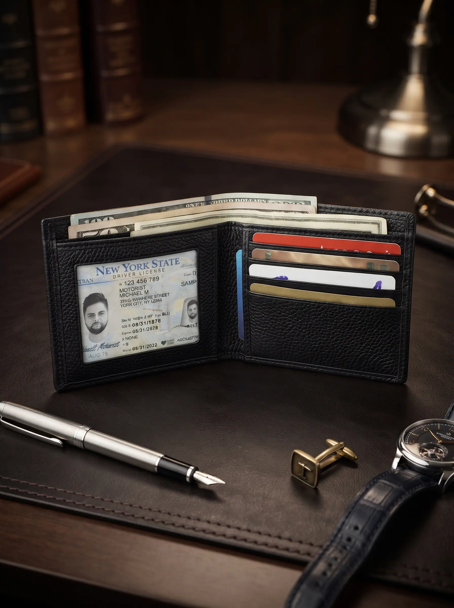 Bifold Wallet with 4 Bill Compartments - Image 7