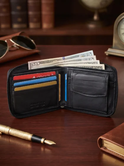 Zipper Bifold Wallet With Coin Pocket