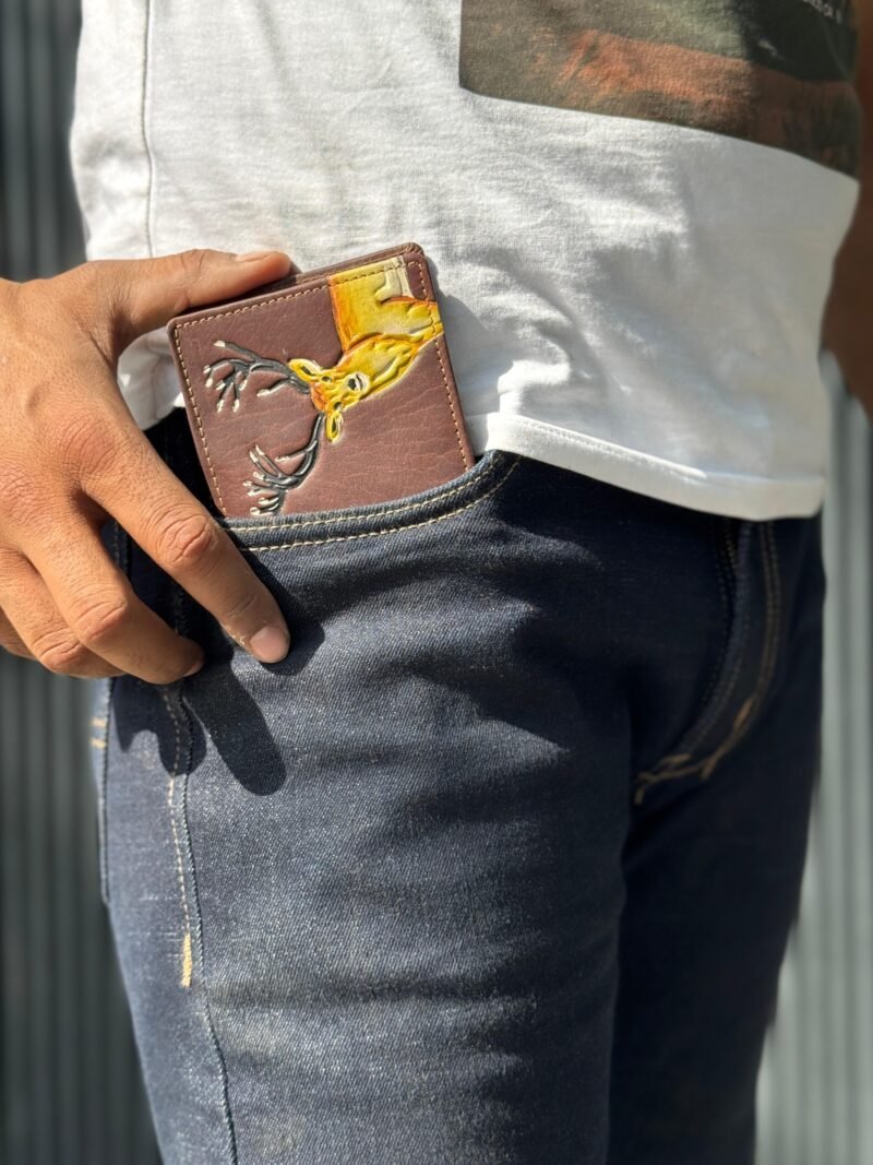 Red Dear Embossed Vintage Bifold Wallet - Image 2