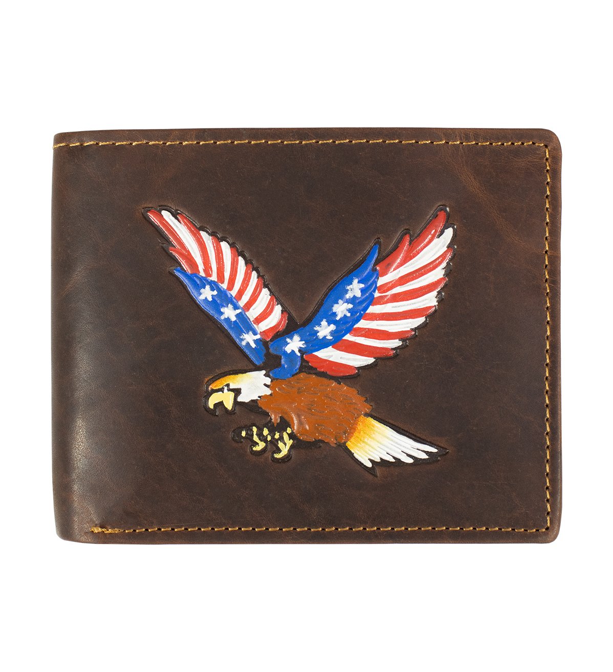 American Eagle Print Bifold Hunter Leather Wallet with RFID Blocking - #P-76H E2 RF BR