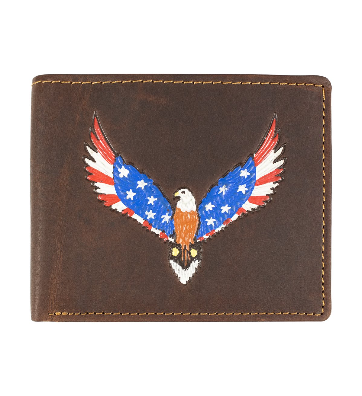 American Eagle Print Bifold Hunter Leather Wallet with RFID Blocking - #P-76H E3 RF BR