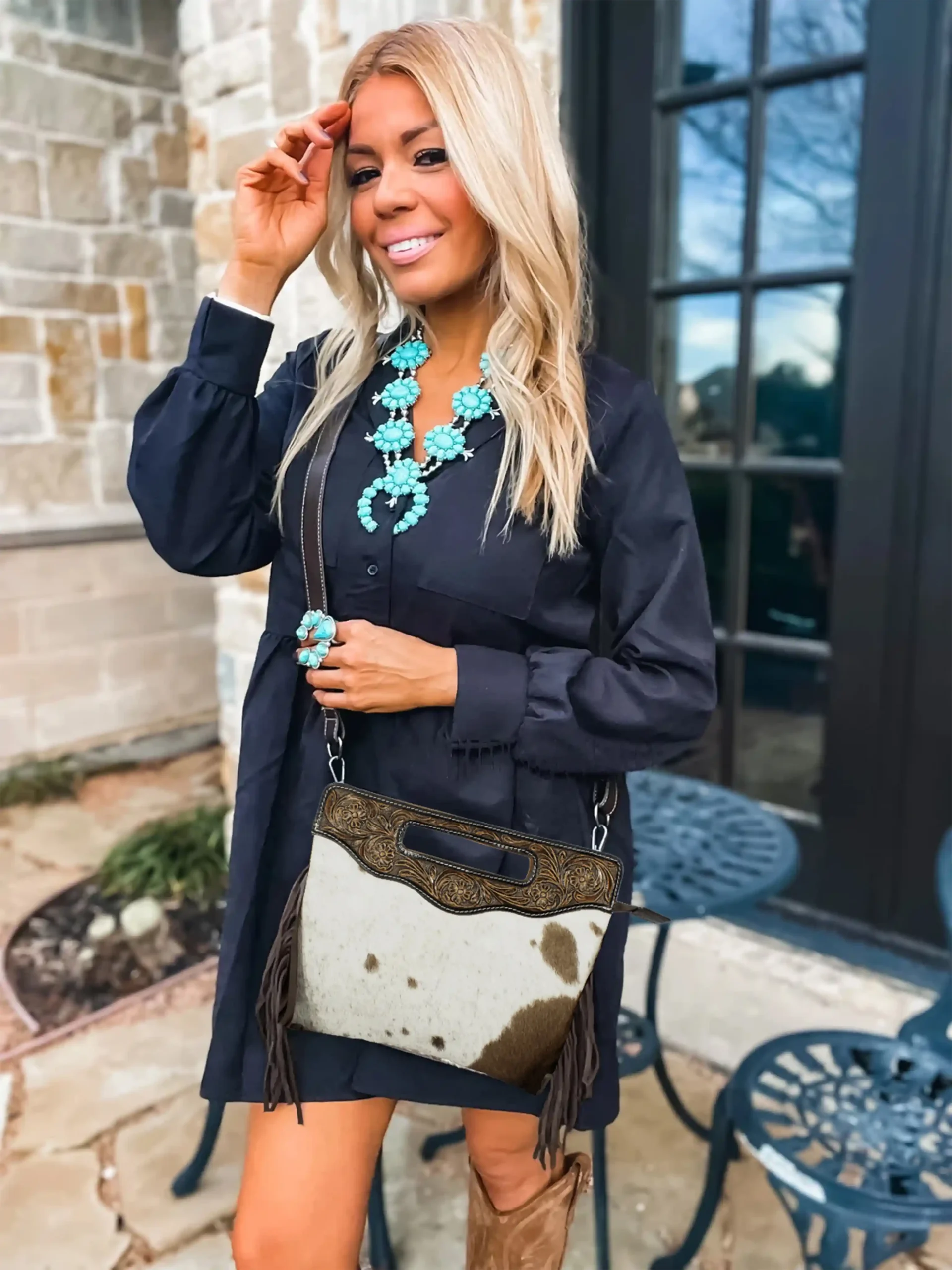 Western Classic Hand Tooled Shoulder Bag