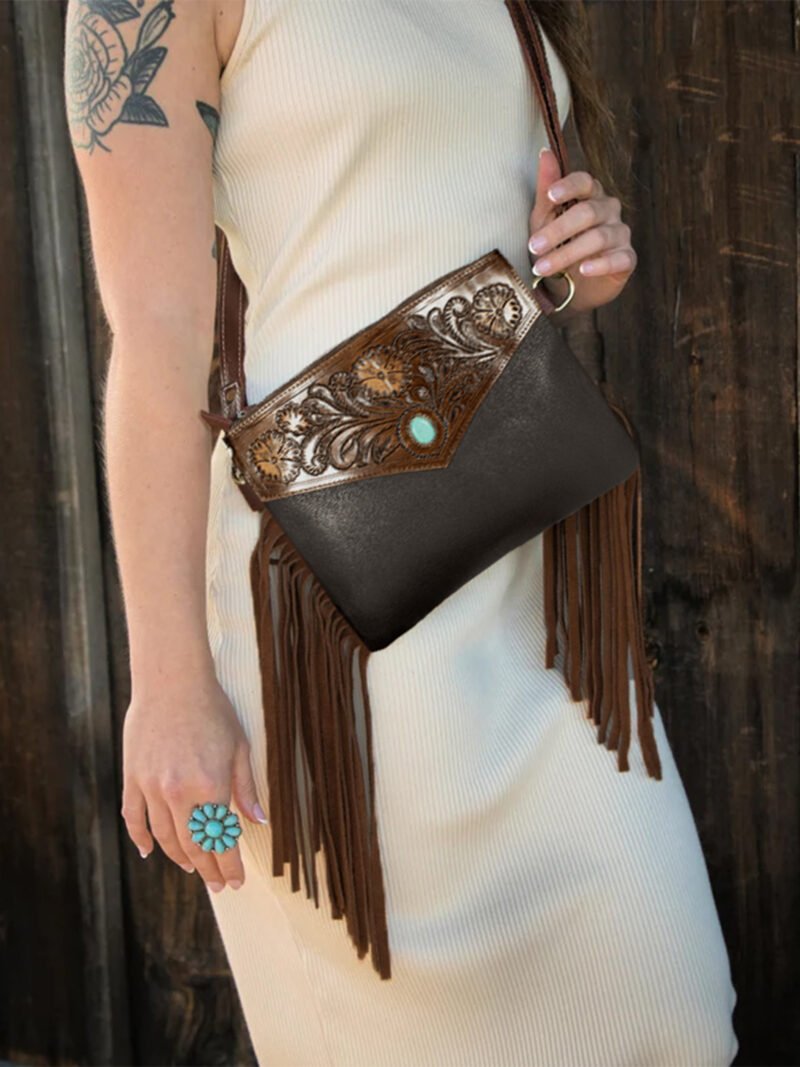 Classic Western Hand Tooled Shoulder Bag