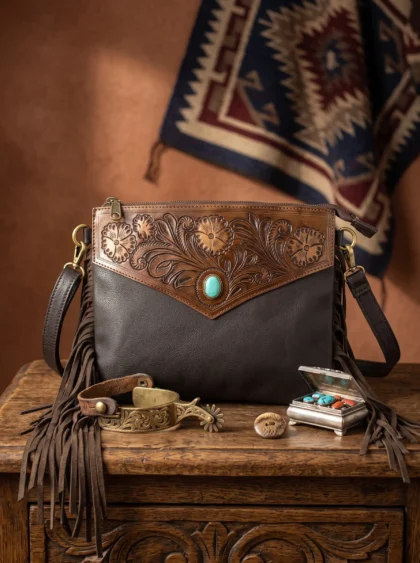Classic Western Hand Tooled Shoulder Bag