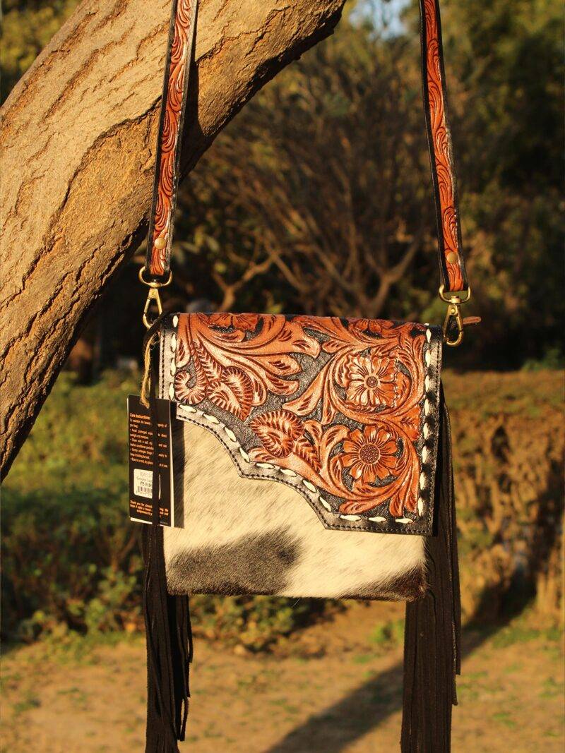 Hair-On Hand Tooled Shoulder Bags - Image 4