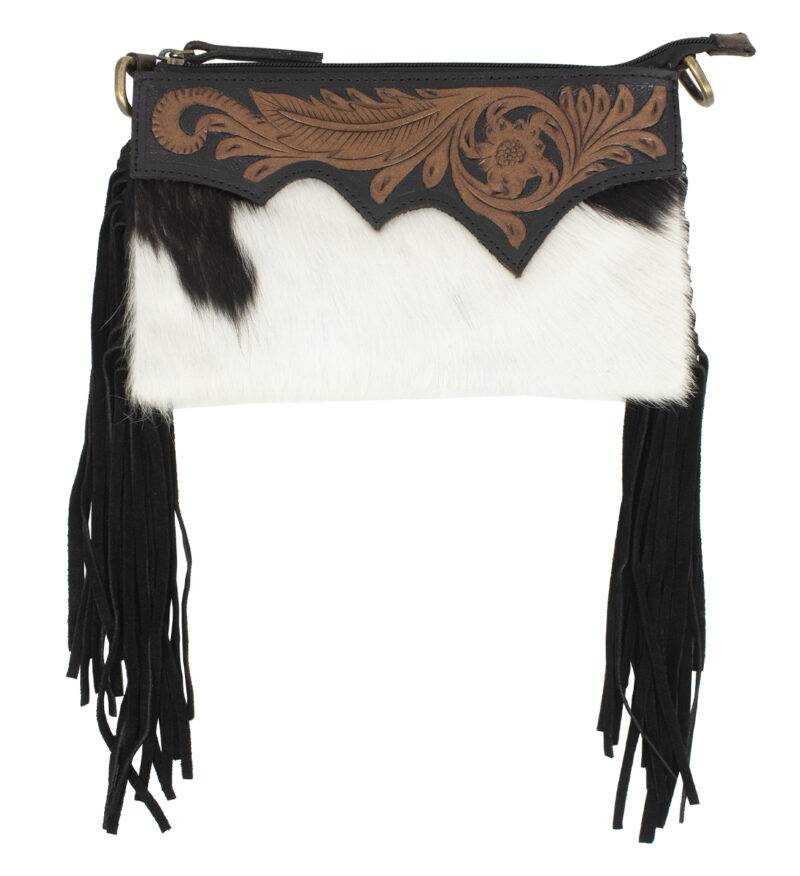 Long Hair-On Hand Tooled Shoulder Bags with Fringes - Image 2