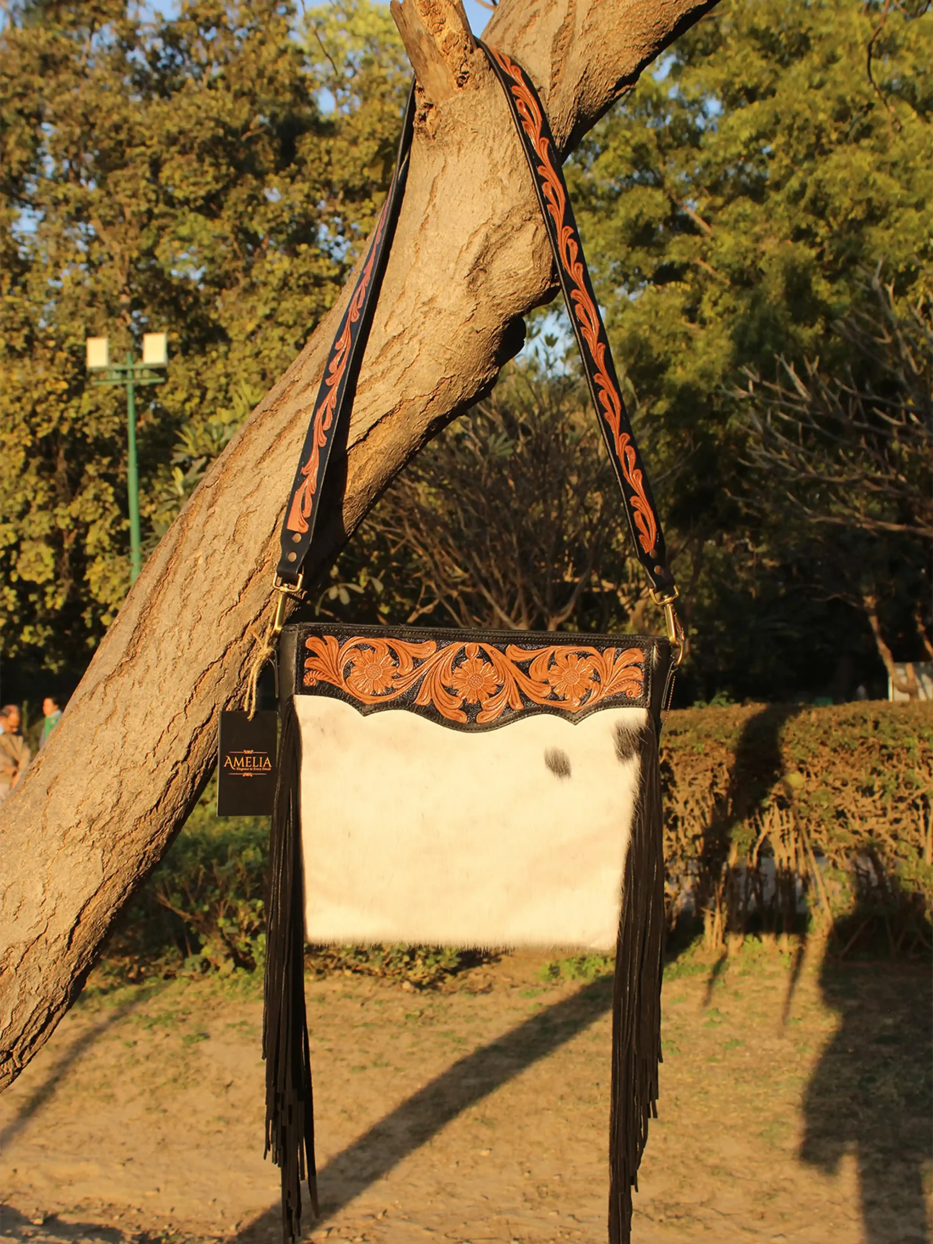 Large Hair-On Hand Tooled Shoulder Bags