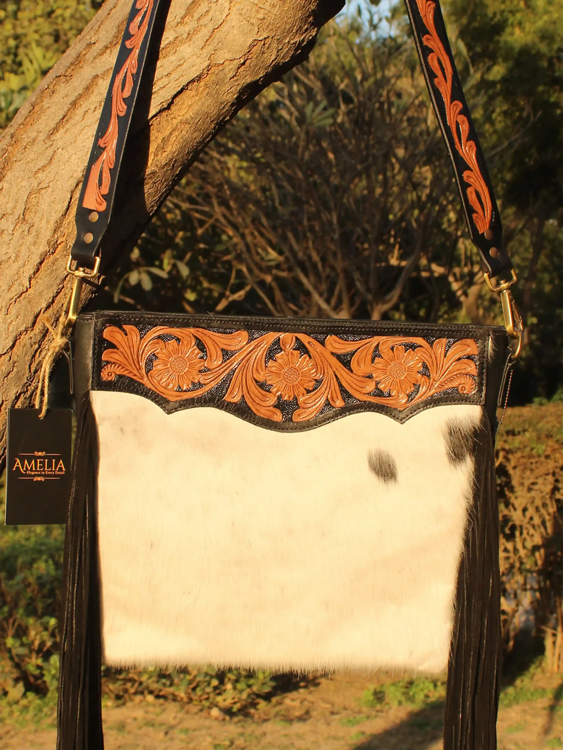 Large Hair-On Hand Tooled Shoulder Bags - Image 7