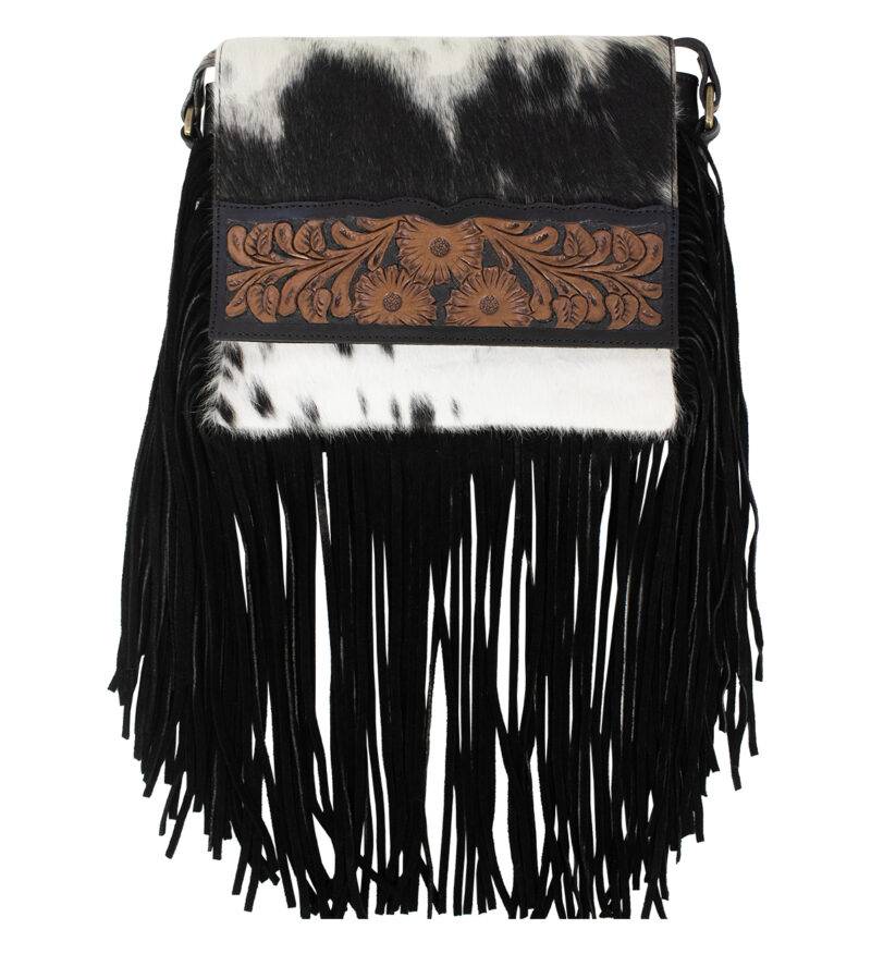 Hair-On Hand Tooled Shoulder Bags with Fringes - Image 2