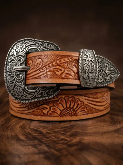 Floral Pattern Tooled Western Belt