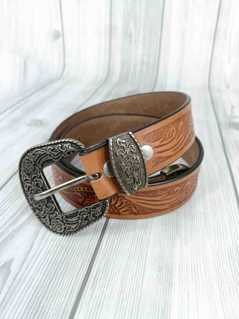 Floral Pattern Tooled Western Belt - Image 3