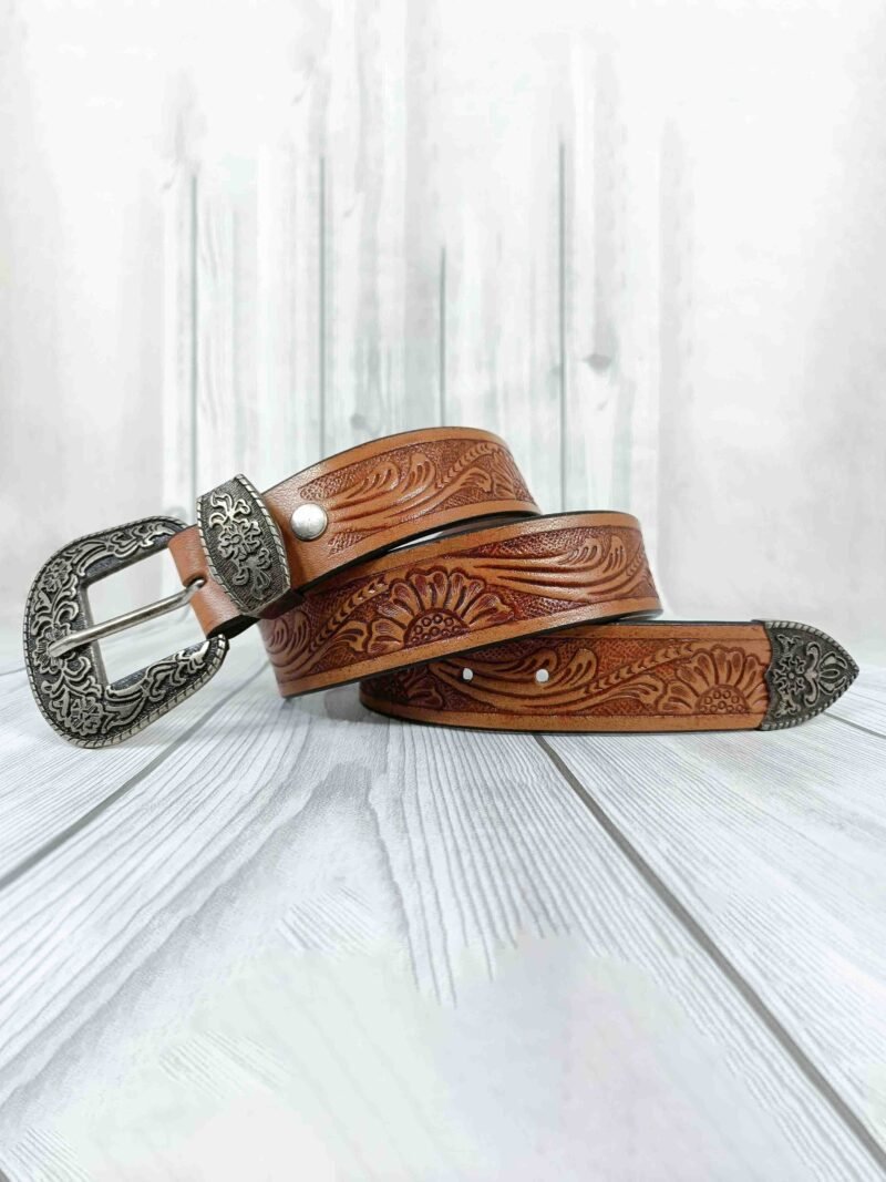 Floral Pattern Tooled Western Belt - Image 4