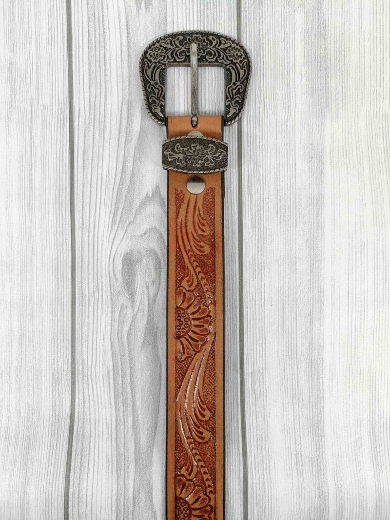 Floral Pattern Tooled Western Belt - Image 5