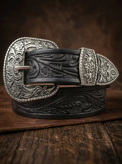 Embossed Floral Pattern Tooled Western Belt