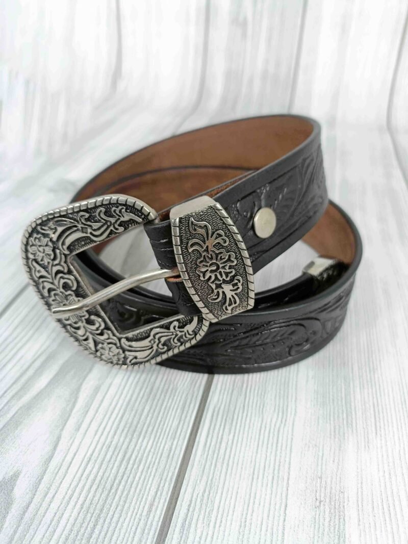 Embossed Floral Pattern Tooled Western Belt - Image 3