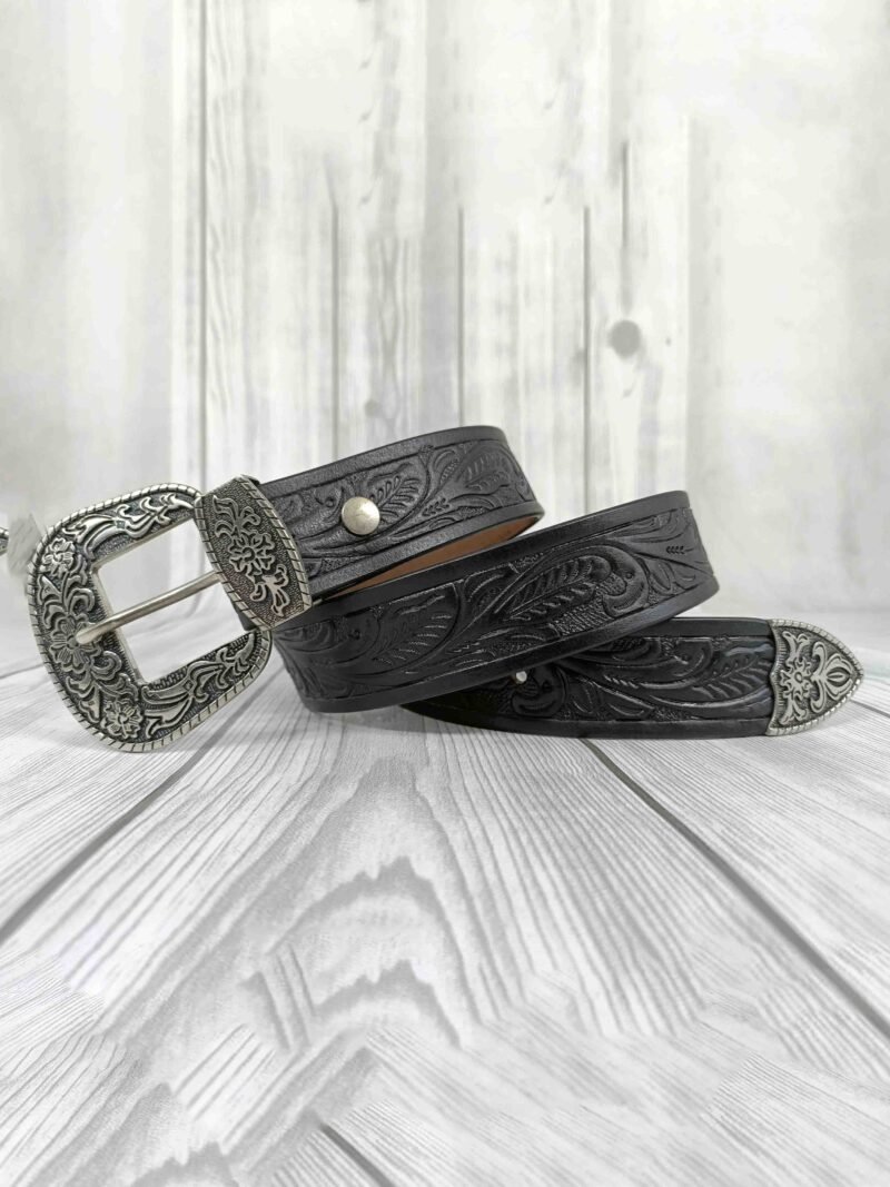 Embossed Floral Pattern Tooled Western Belt - Image 4