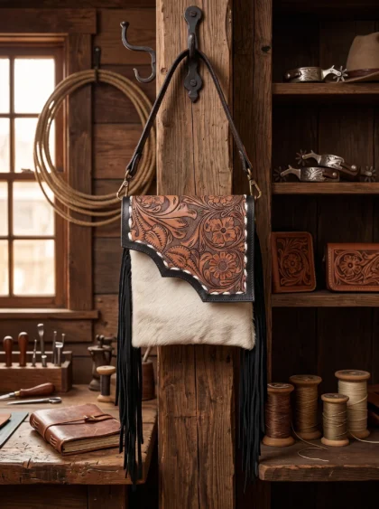 Hand-Tooled Leather & Hair-On Crossbody Bag
