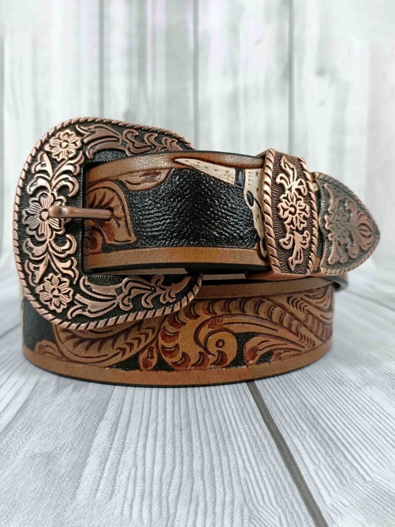 Aesthetic Floral Pattern Tooled Western Belt - Image 2