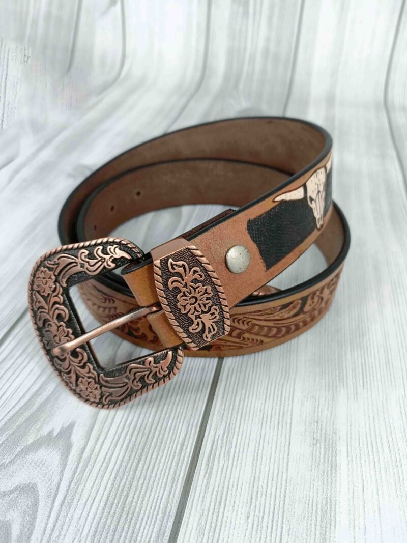 Aesthetic Floral Pattern Tooled Western Belt - Image 3