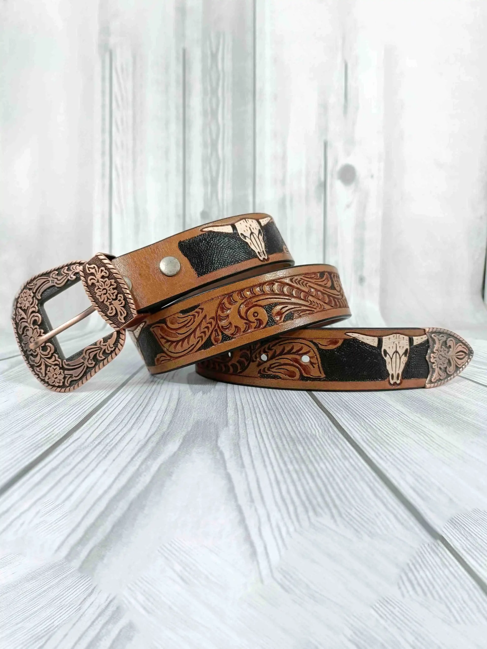 Aesthetic Floral Pattern Tooled Western Belt - Image 2