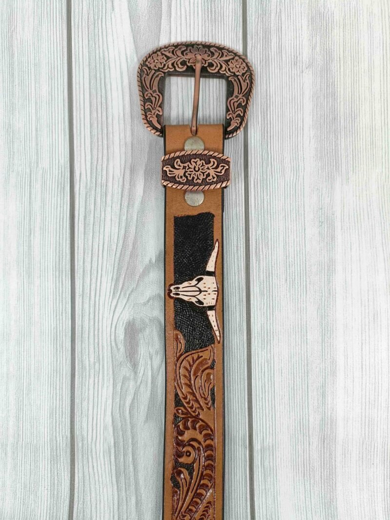 Aesthetic Floral Pattern Tooled Western Belt - Image 5