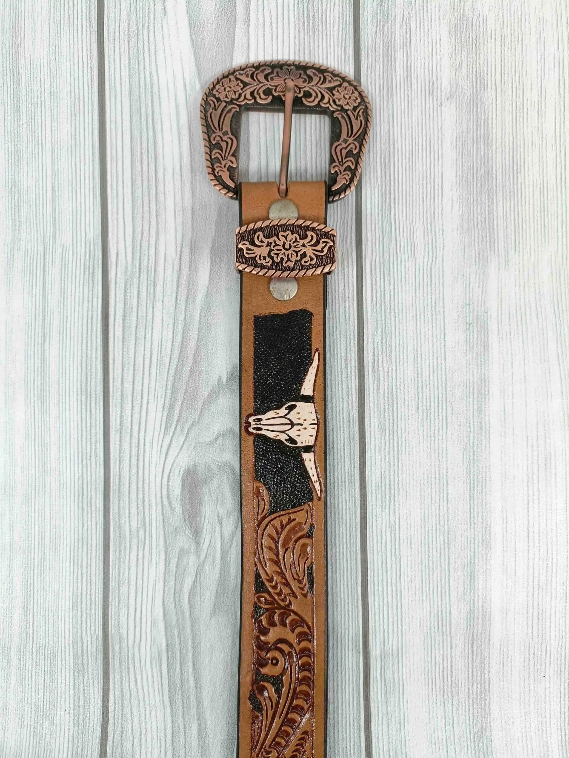 Aesthetic Floral Pattern Tooled Western Belt - Image 4