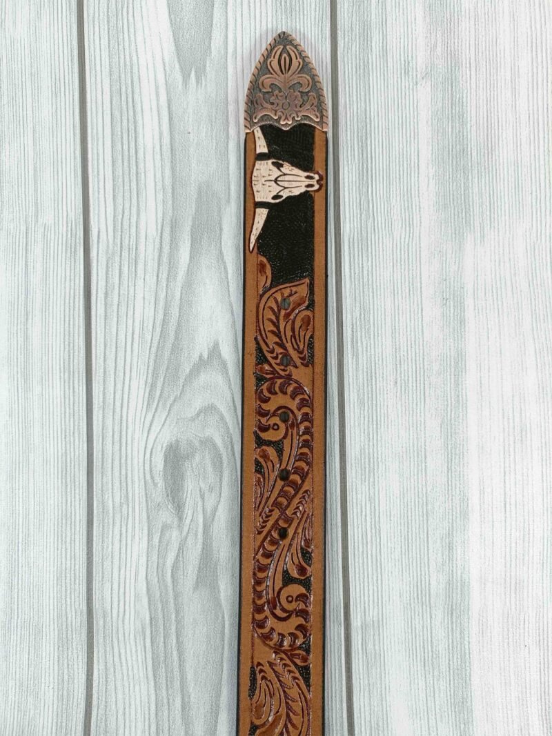 Aesthetic Floral Pattern Tooled Western Belt - Image 6