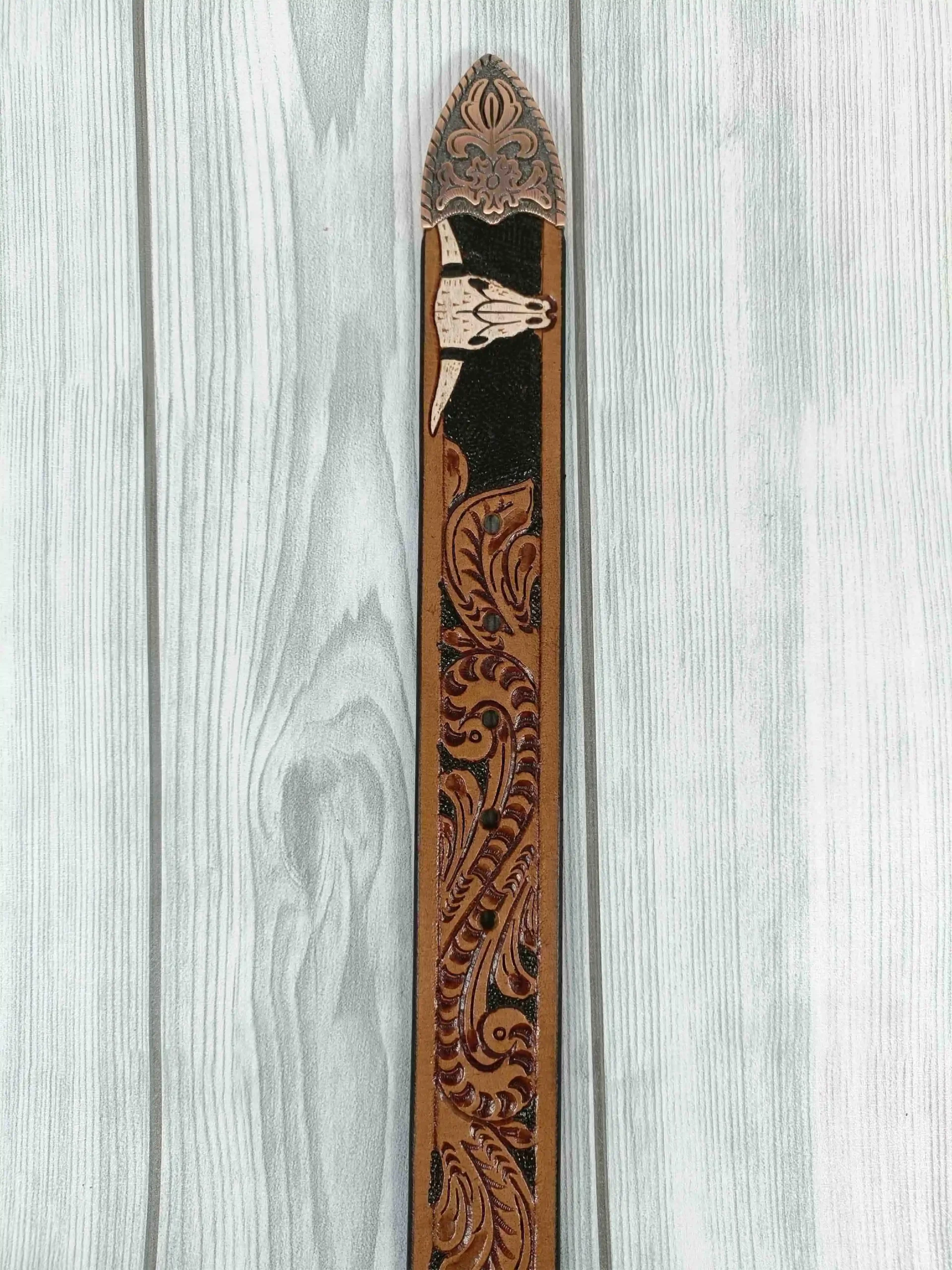 Aesthetic Floral Pattern Tooled Western Belt - Image 5