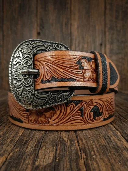 Accents Floral Pattern Tooled Western Belt