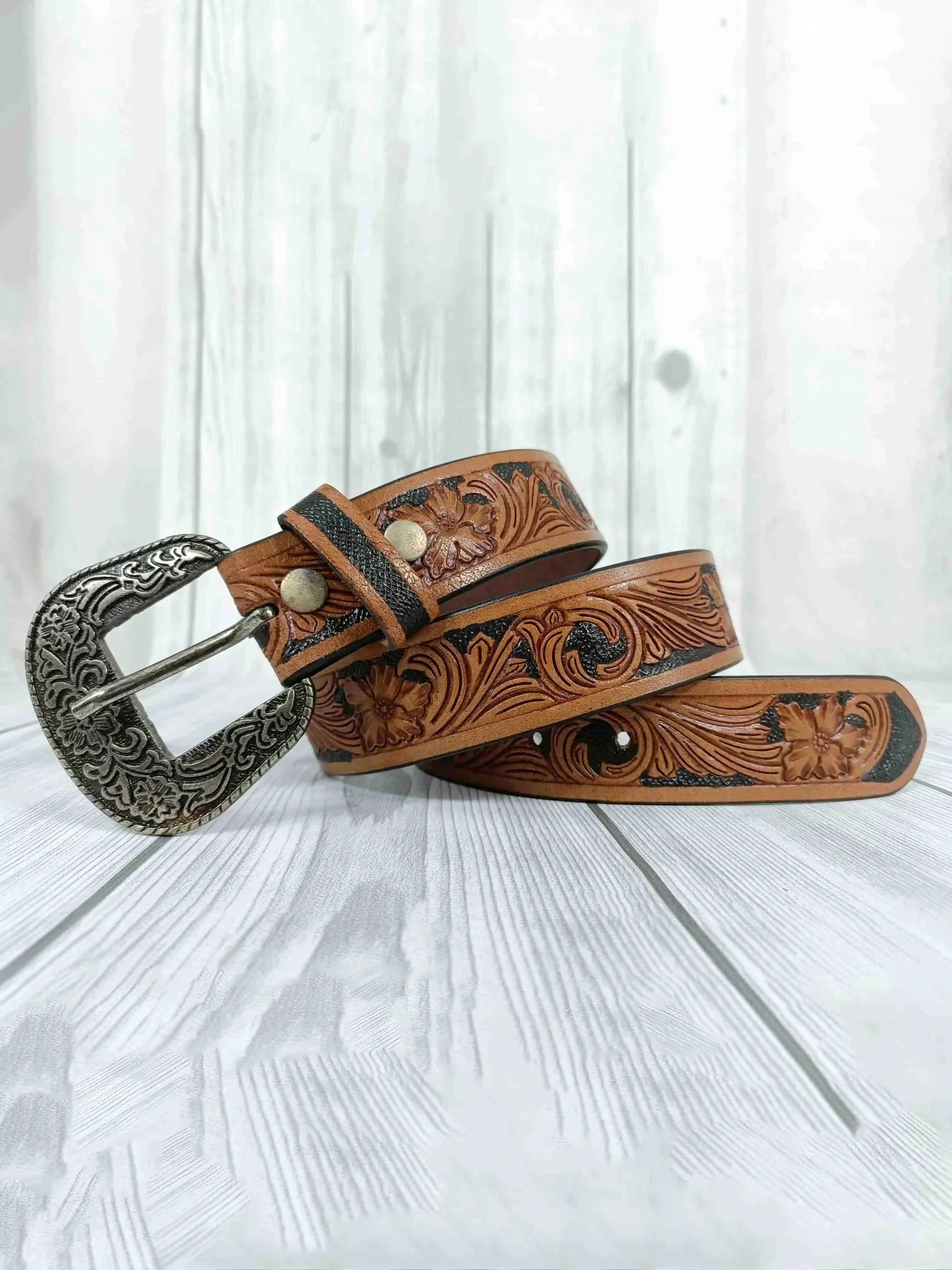 Accents Floral Pattern Tooled Western Belt - Image 2