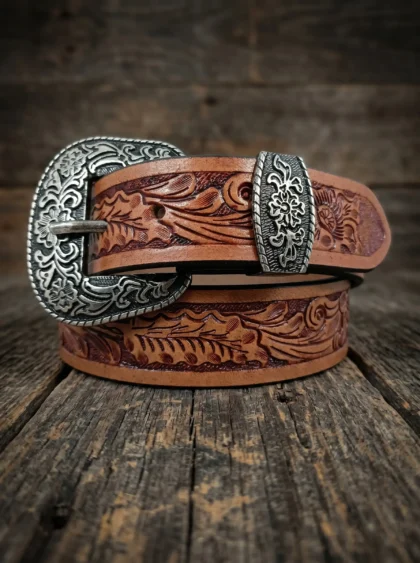 Artistry Floral Pattern Tooled Western Belt