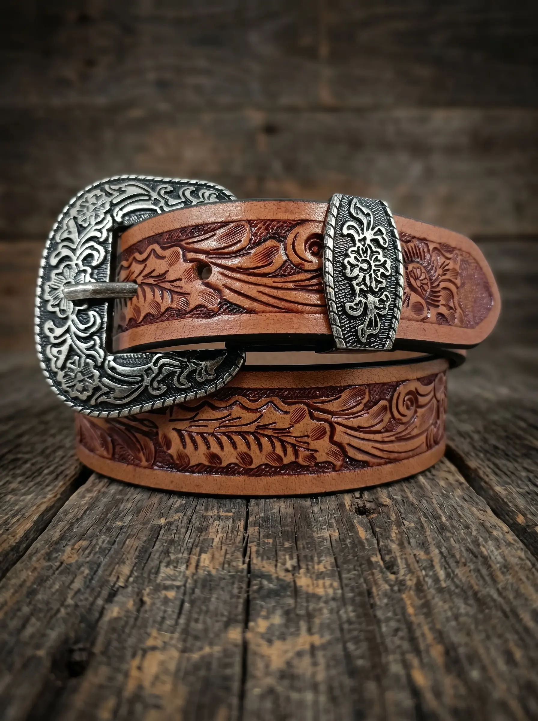 Artistry Floral Pattern Tooled Western Belt