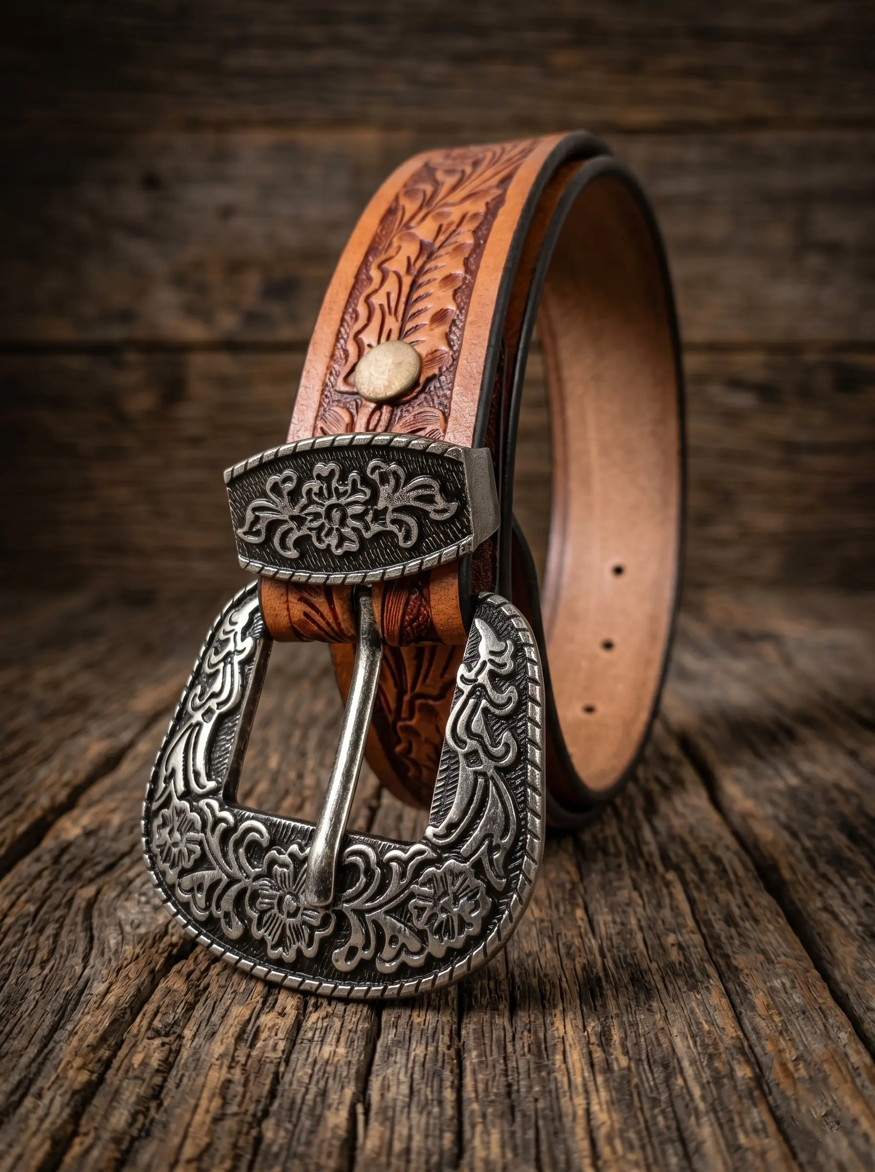 Artistry Floral Pattern Tooled Western Belt - Image 4