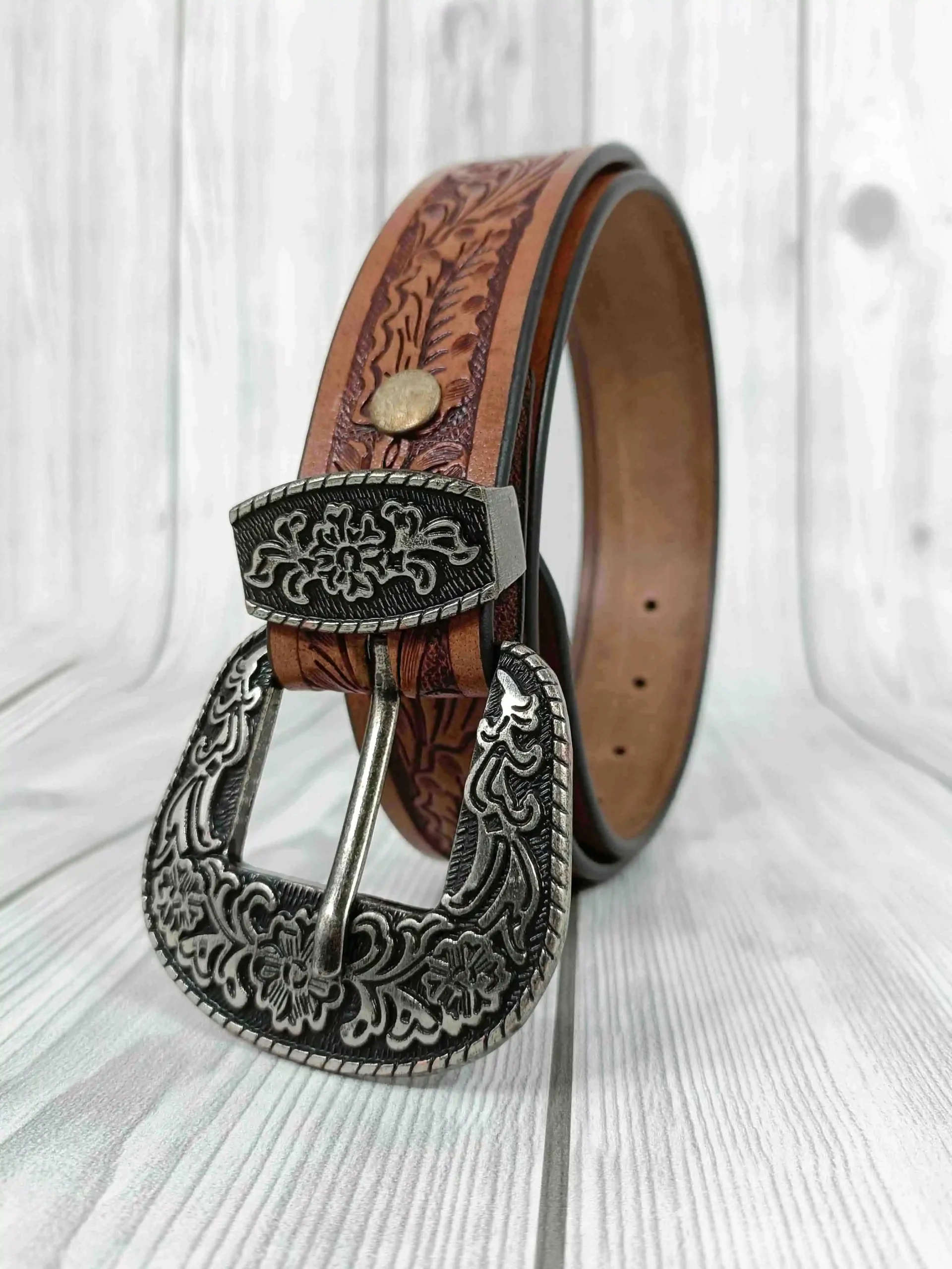 Artistry Floral Pattern Tooled Western Belt - Image 3