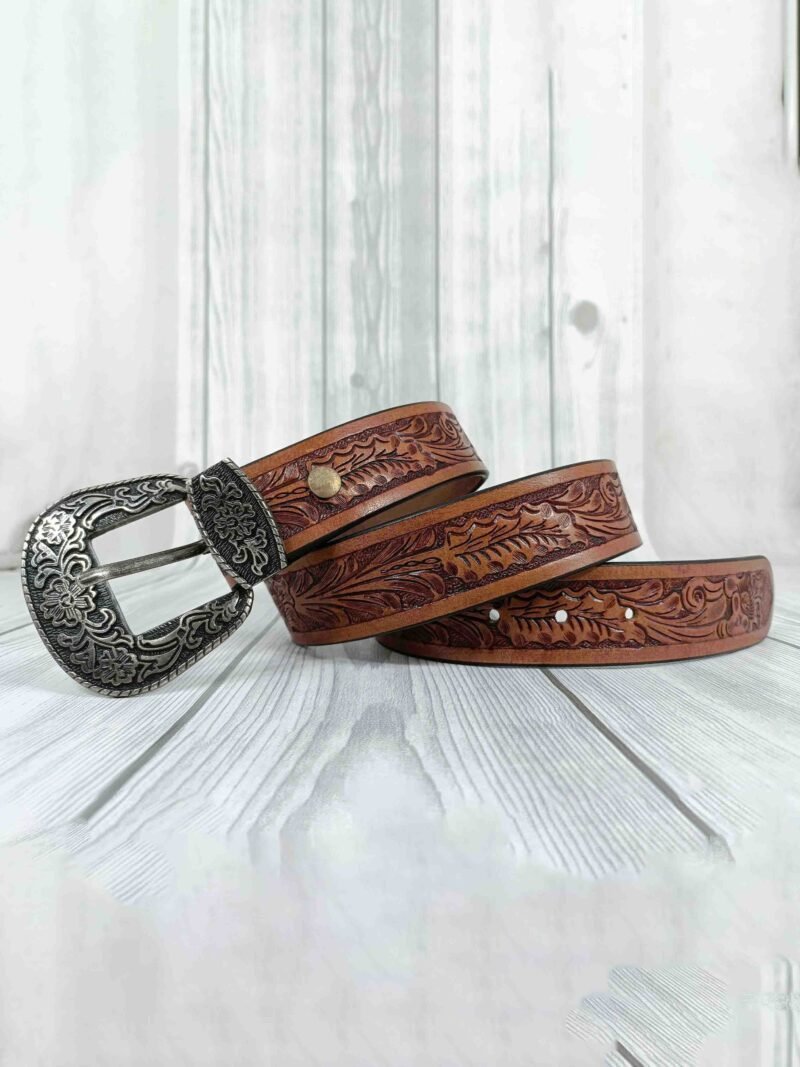 Artistry Floral Pattern Tooled Western Belt - Image 3