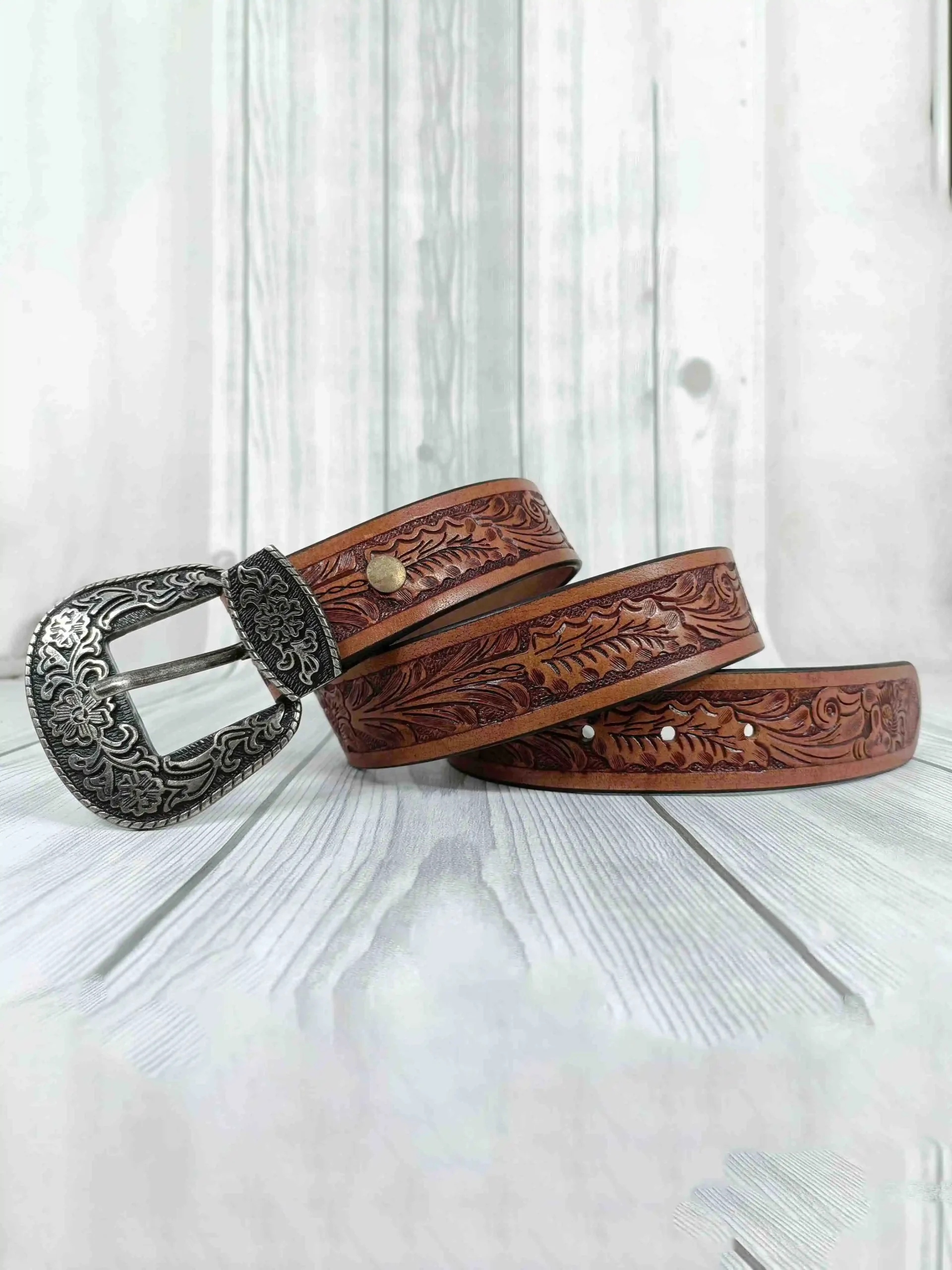 Artistry Floral Pattern Tooled Western Belt - Image 2