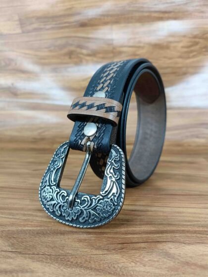 Classic Basket Weave Embossing Pattern Tooled Western Belt