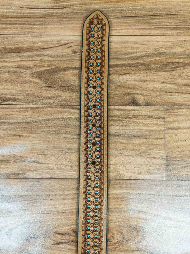 Eye-Catching Turquoise Stone Pattern Tooled Western Belt - Image 6