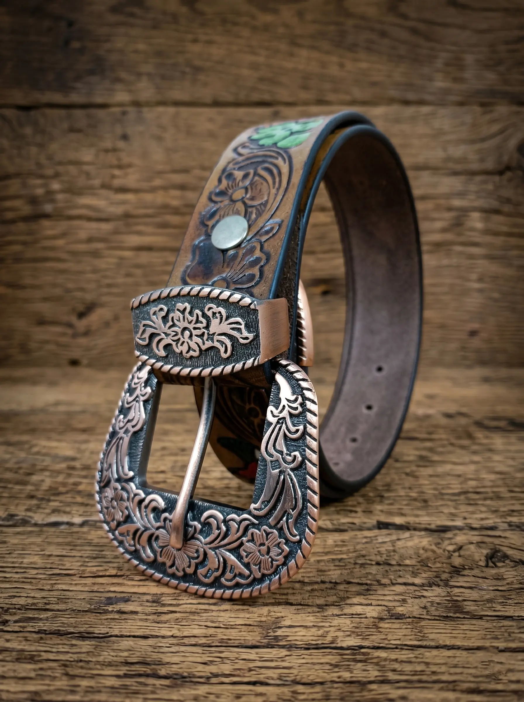 Multicolor Deep Floral Pattern Tooled Western Belt - Image 9