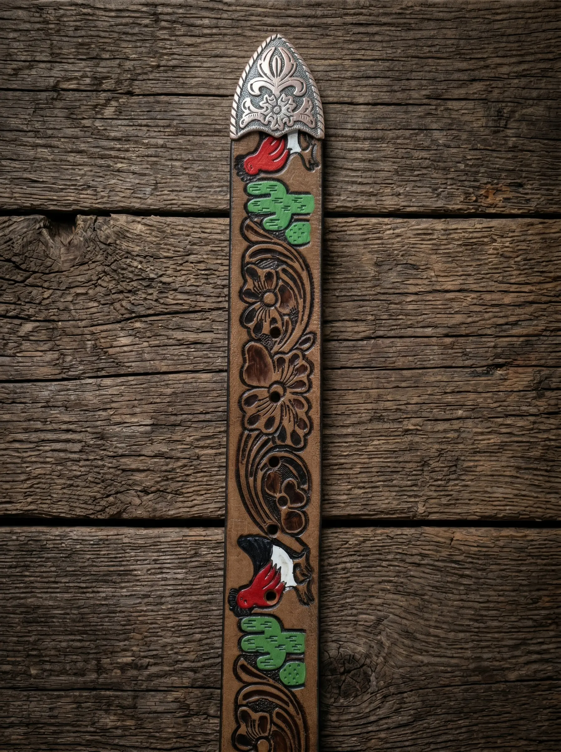 Multicolor Deep Floral Pattern Tooled Western Belt - Image 8