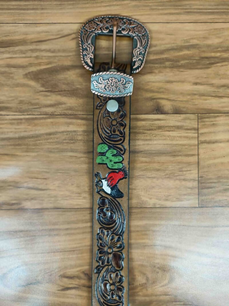 Multicolor Deep Floral Pattern Tooled Western Belt - Image 5