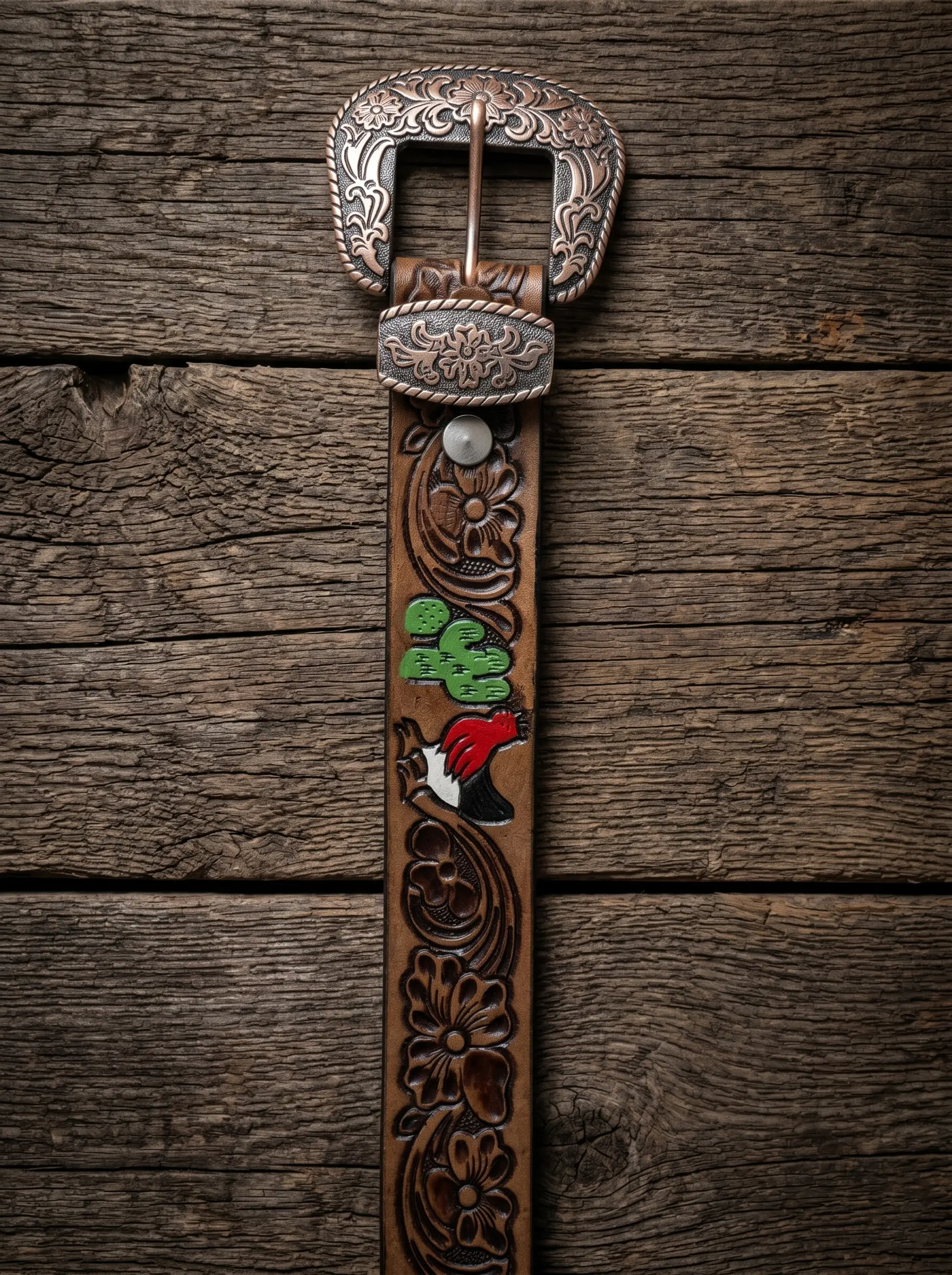 Multicolor Deep Floral Pattern Tooled Western Belt - Image 7