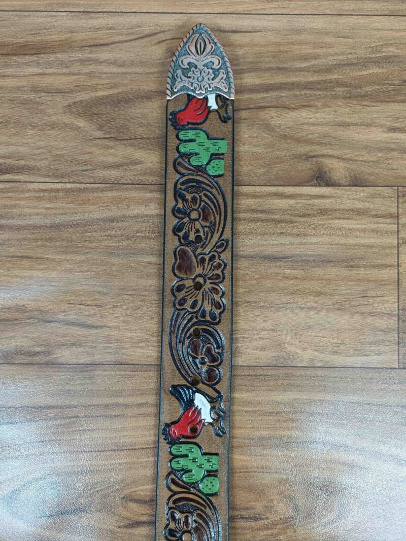 Multicolor Deep Floral Pattern Tooled Western Belt - Image 6